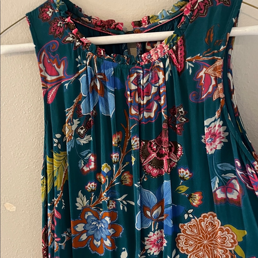 Anthropologie Floral Midi Dress - Blue and Red